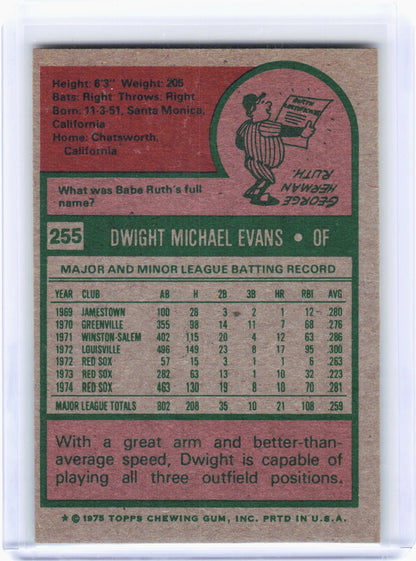 Topps 1975 Topps Baseball—Dwight Evans #255 —Very Good