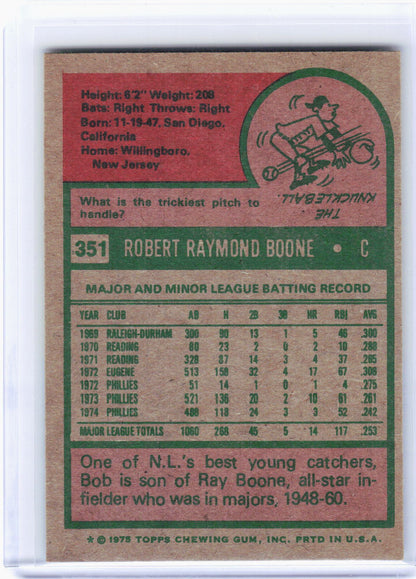 Topps 1975 Topps Baseball—Bob Boone #351 —Very Good