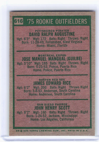 Topps 1975 Baseball—John Scott Jim Rice Dave Augustine Pepe Mangual #616 —VG