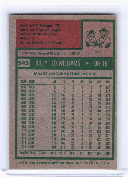 Topps 1975 Topps Baseball—Billy Williams #545 —Very Good