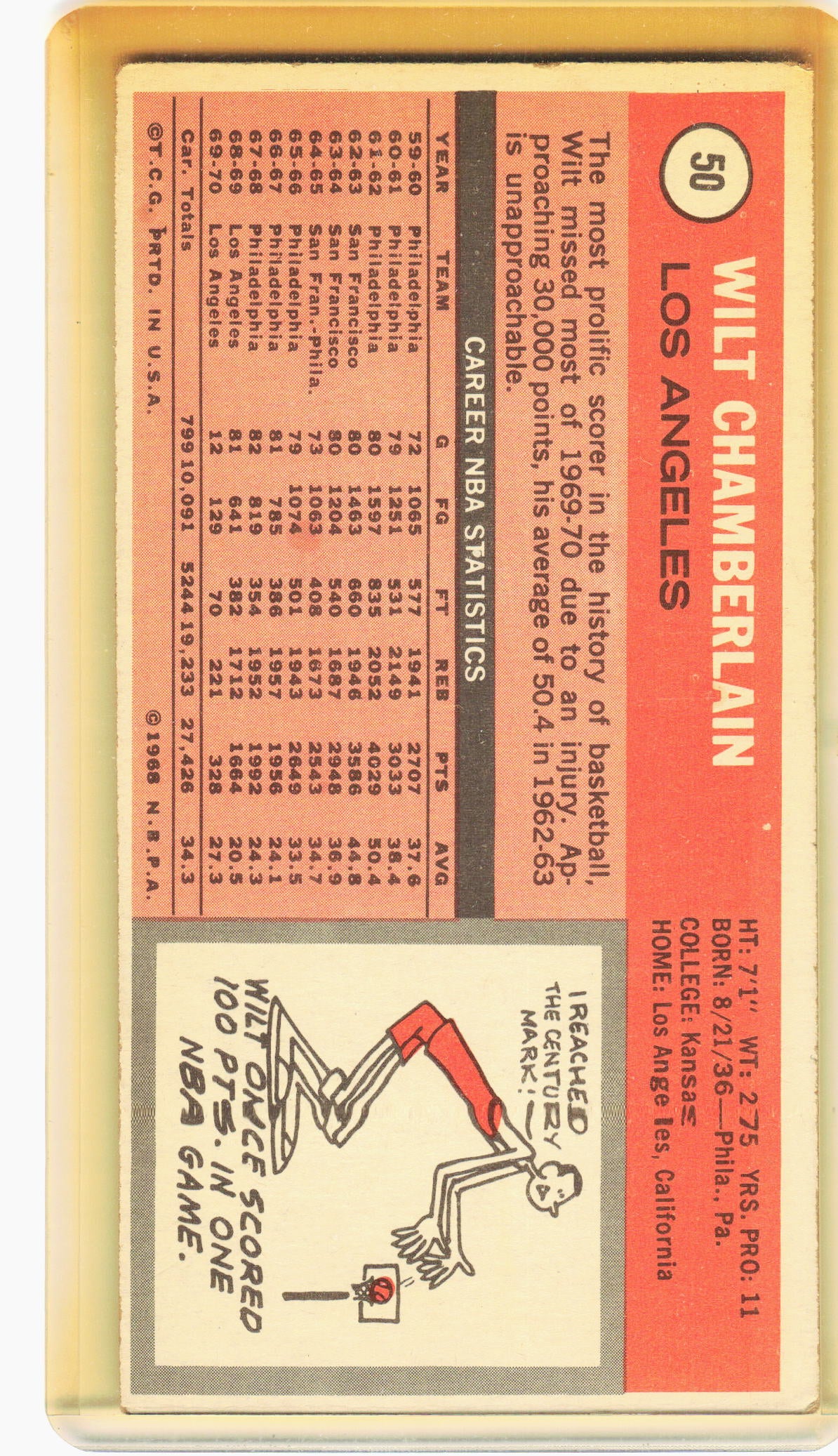 Topps 1970 Topps Basketball—Wilt Chamberlain #50 —Very Good