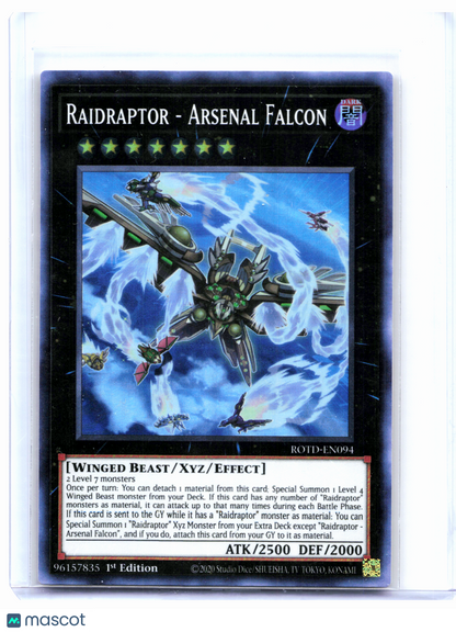 2020 YuGiOh!—Raidraptor - Arsenal Falcon #ROTD-EN094—Super Rare Foil (1st Ed)