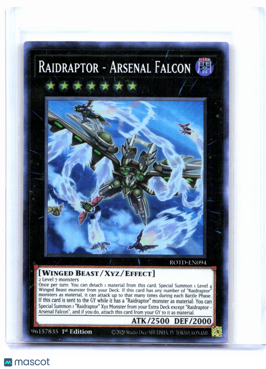 2020 YuGiOh!—Raidraptor - Arsenal Falcon #ROTD-EN094—Super Rare Foil (1st Ed)