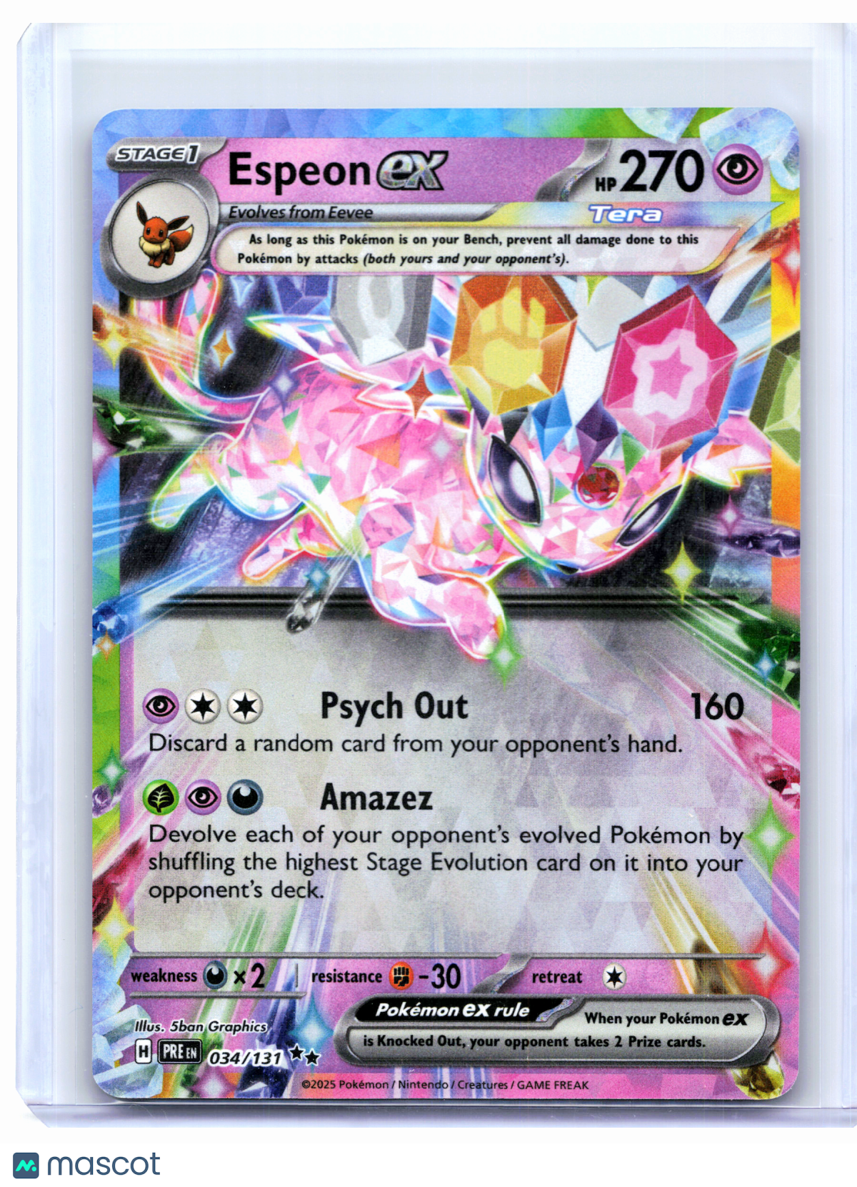 2025 Pokemon—Espeon ex #034/131 Prismatic Evolutions—Double Rare Holo