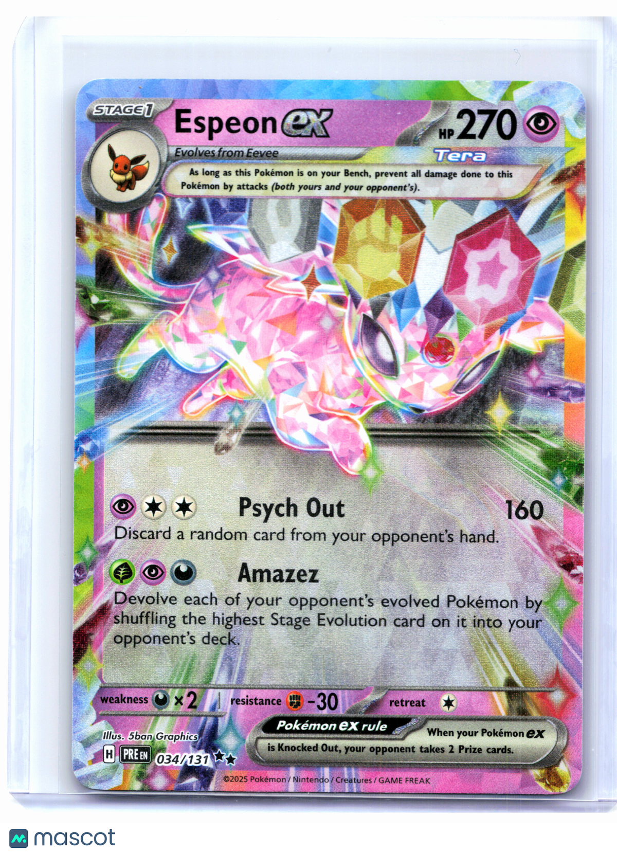 2025 Pokemon—Espeon ex #034/131 Prismatic Evolutions—Double Rare Holo