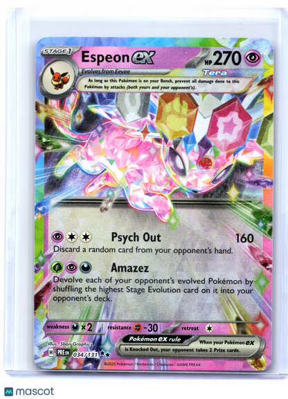 2025 Pokemon—Espeon ex #034/131 Prismatic Evolutions—Double Rare Holo