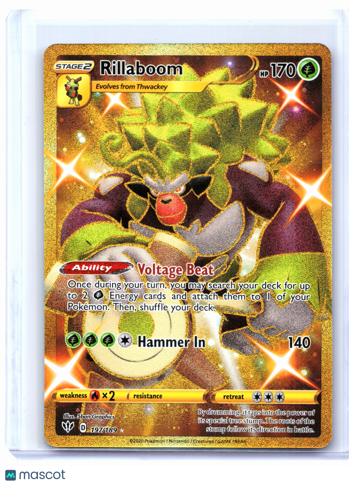 2020 Pokemon—Rillaboom (Secret) #197/189 Darkness Ablaze—Secret Rare Holo