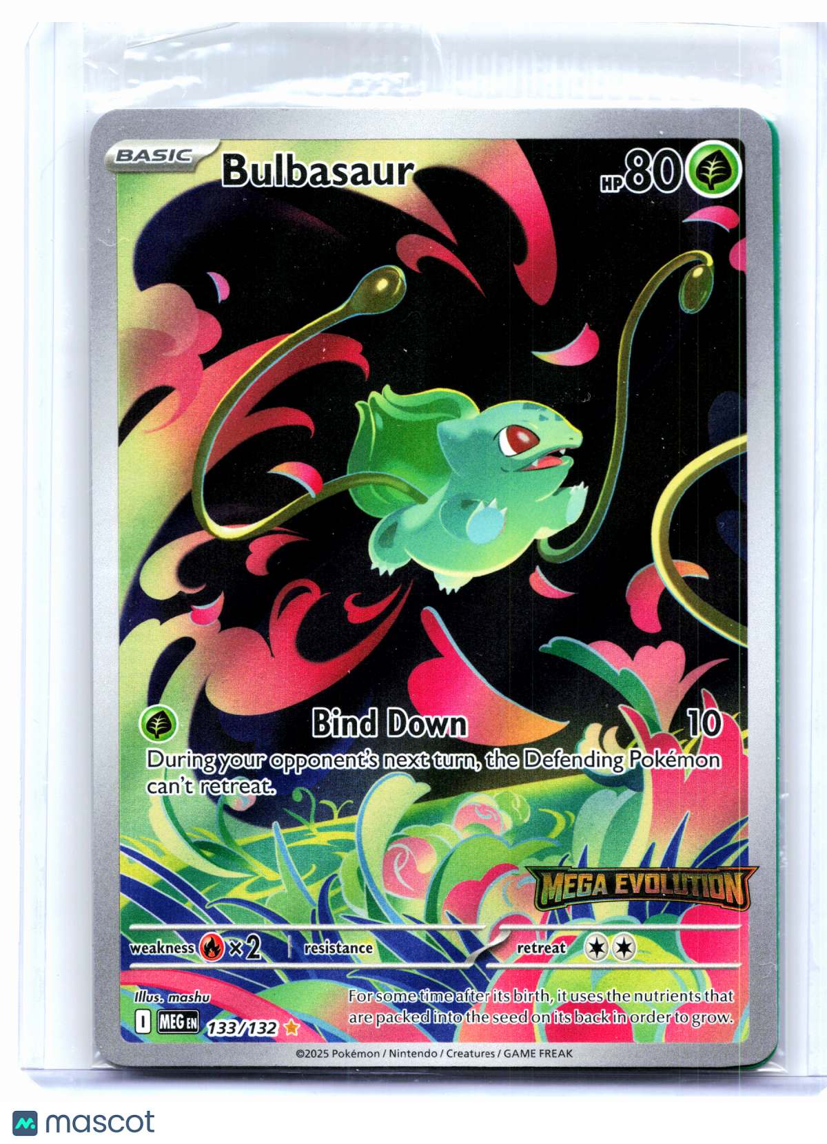 2025 Pokemon—Bulbasaur (Mega Evolution Stamped) #133/132 MCAP—IR Holo [Sealed]