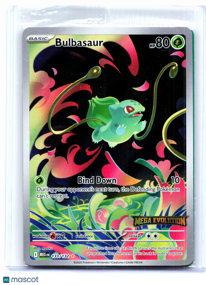 2025 Pokemon—Bulbasaur (Mega Evolution Stamped) #133/132 MCAP—IR Holo [Sealed]