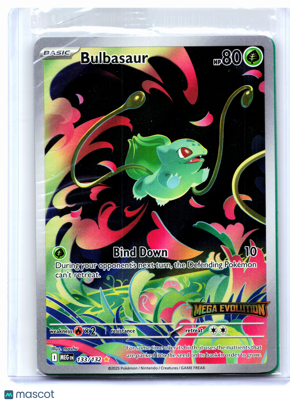 2025 Pokemon—Bulbasaur (Mega Evolution Stamped) #133/132 MCAP—IR Holo [Sealed]