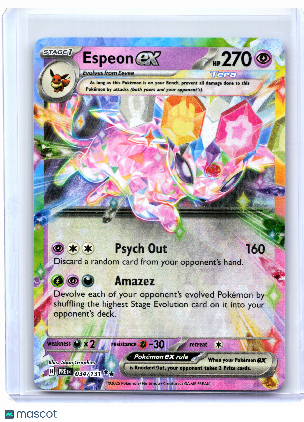 2025 Pokemon—Espeon ex #034/131 Prismatic Evolutions—Double Rare Holo