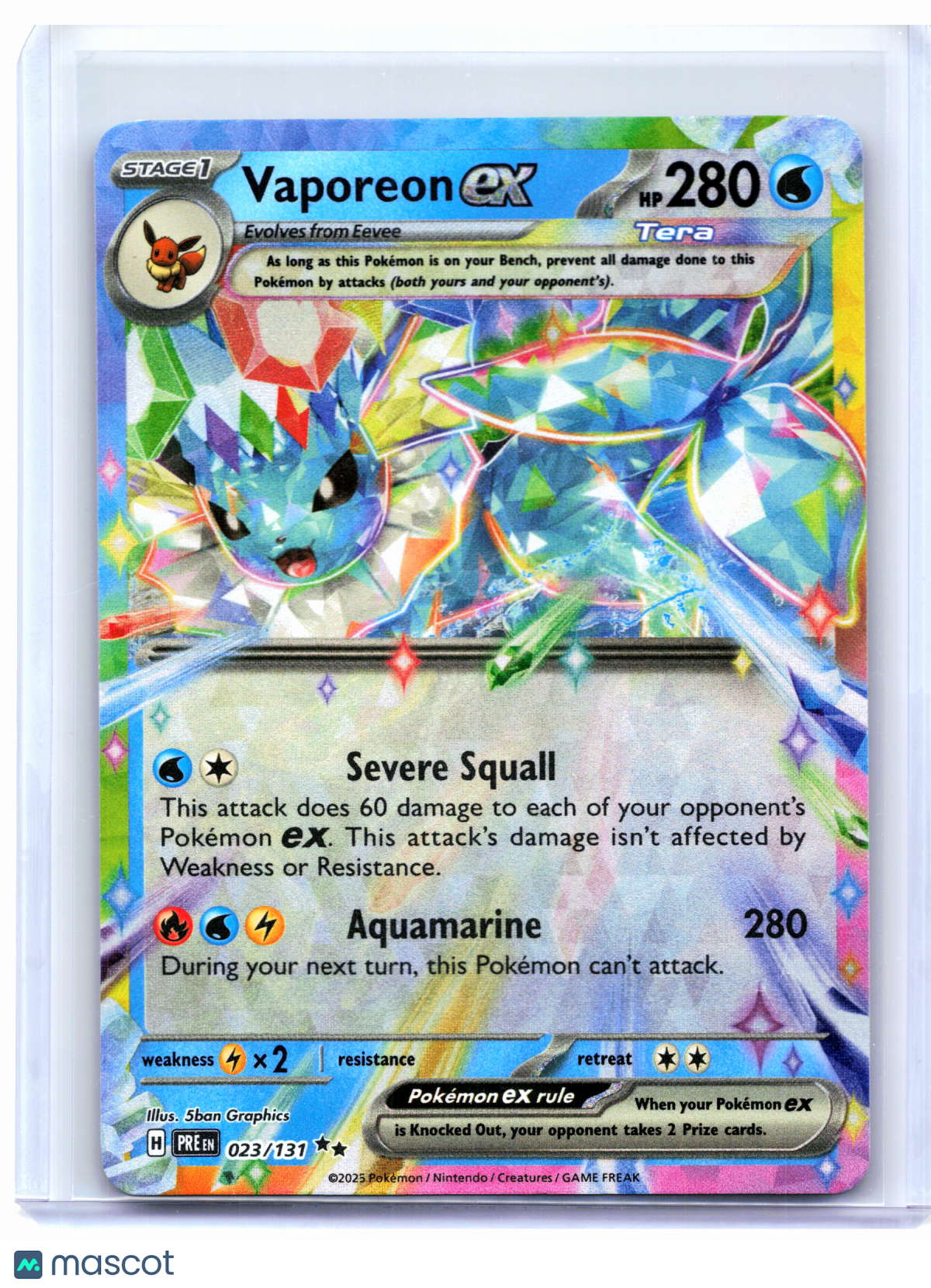 2025 Pokemon—Vaporeon ex #023/131 Prismatic Evolutions—Double Rare Holo