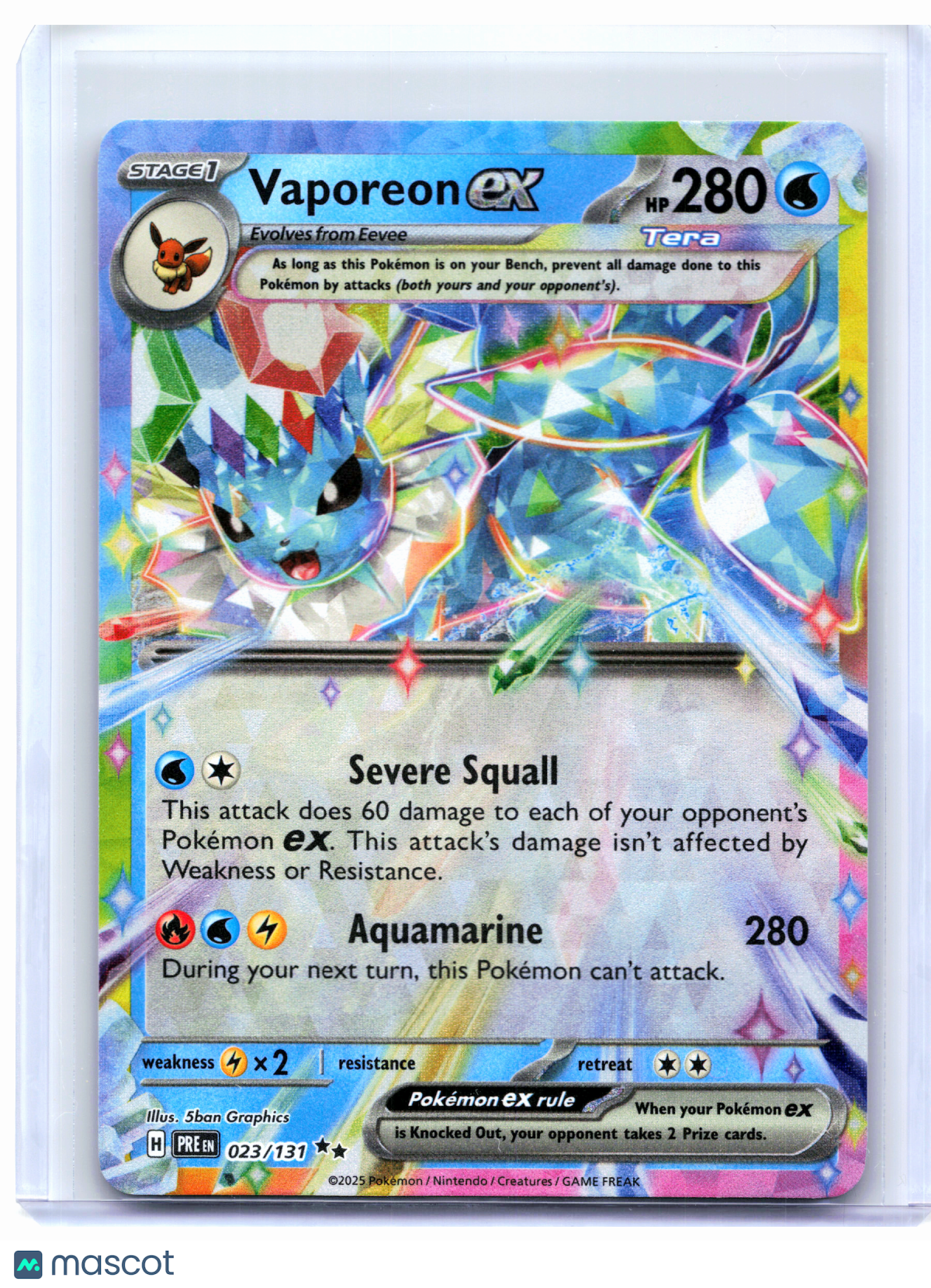 2025 Pokemon—Vaporeon ex #023/131 Prismatic Evolutions—Double Rare Holo
