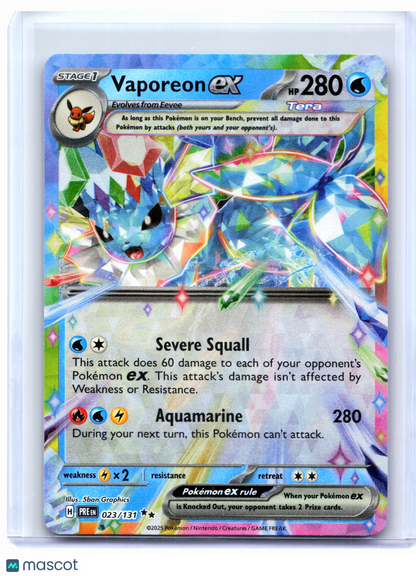 2025 Pokemon—Vaporeon ex #023/131 Prismatic Evolutions—Double Rare Holo