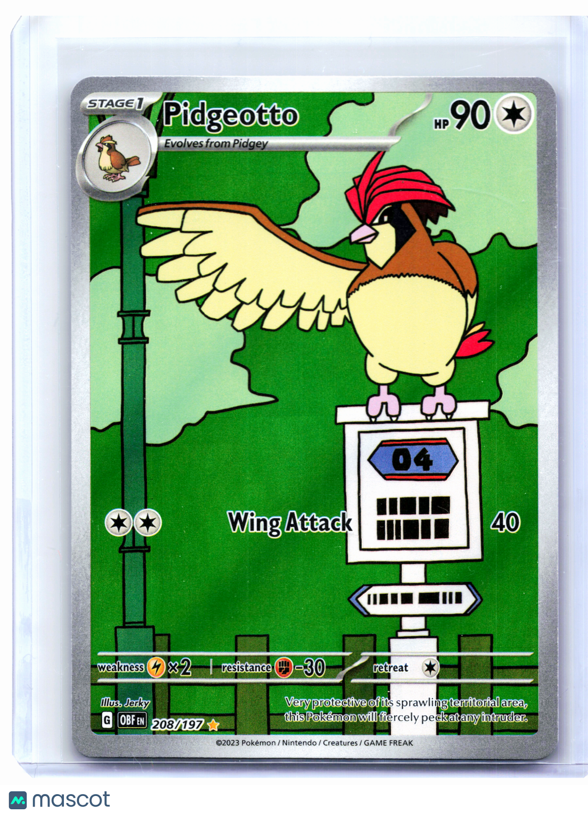 2023 Pokemon—Pidgeotto #208/197 Obsidian Flames—Illustration Rare Holo
