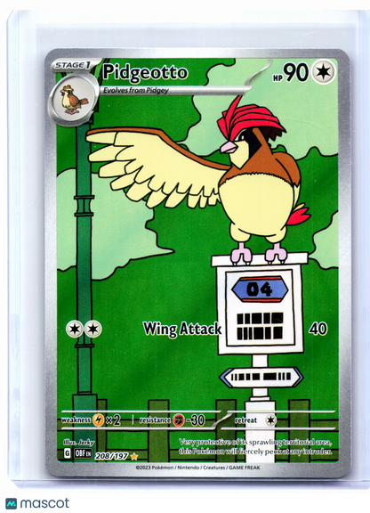2023 Pokemon—Pidgeotto #208/197 Obsidian Flames—Illustration Rare Holo