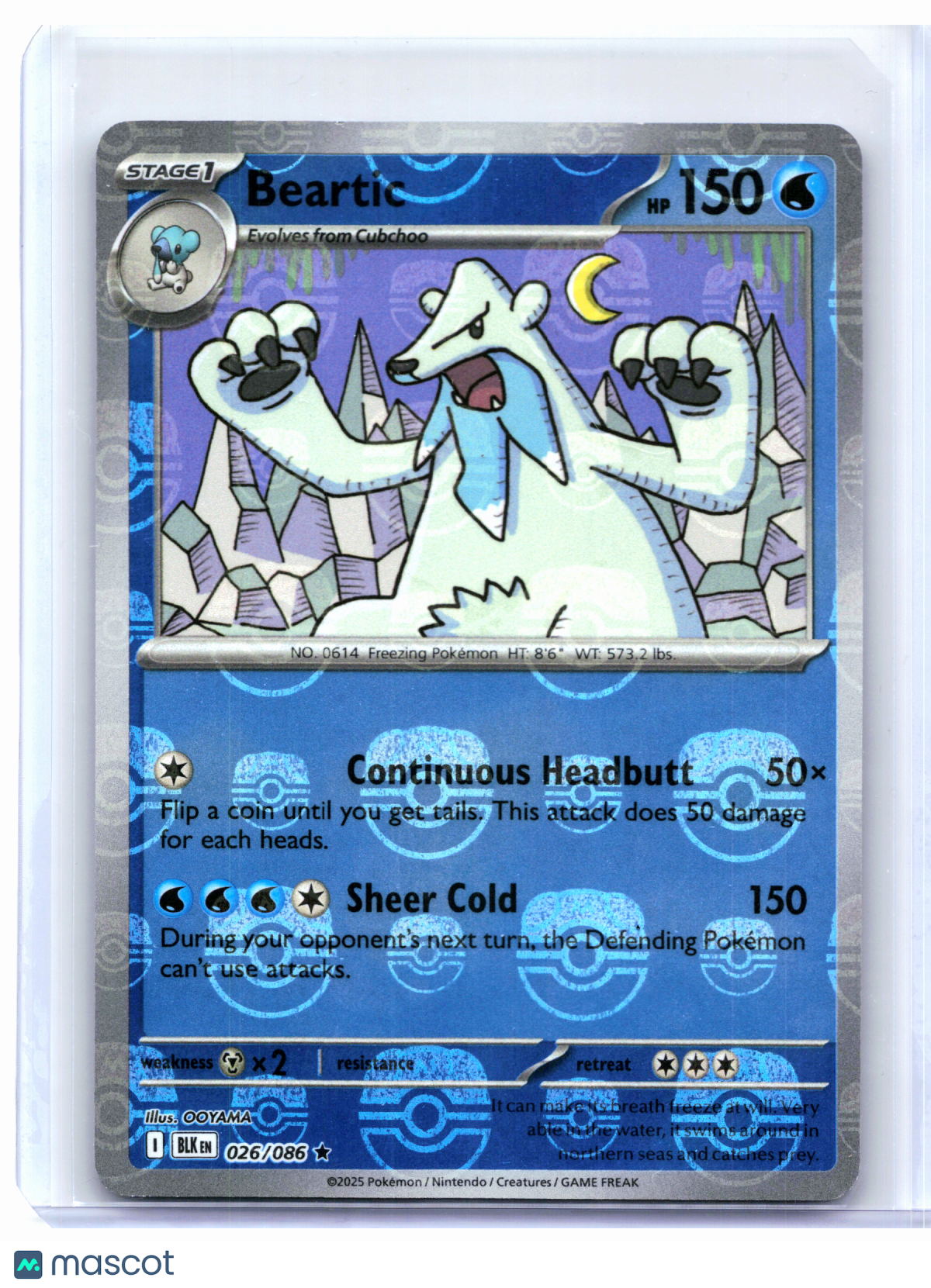 2025 Pokemon—Beartic (Master Ball Pattern) #026/086 Black Bolt—Rare Reverse Holo