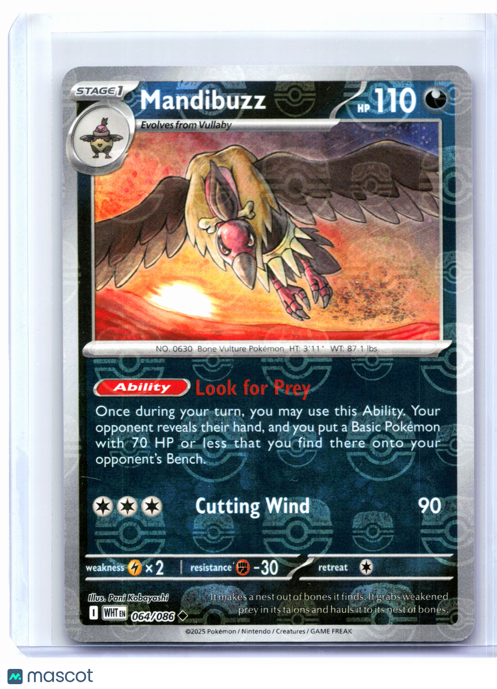 2025 Pokemon—Mandibuzz (Master Ball Pattern) #064/086 White Flare—Reverse Holo