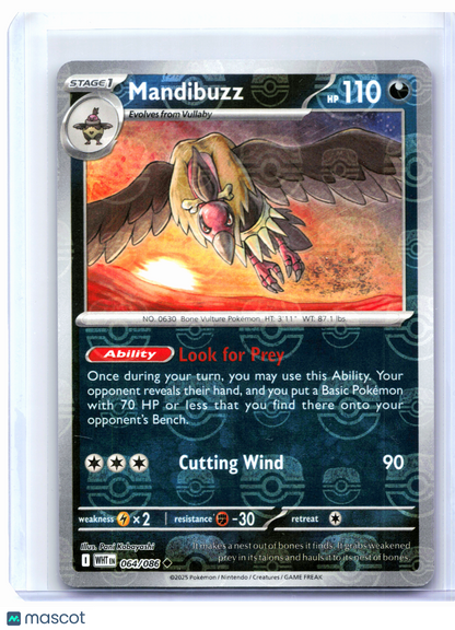 2025 Pokemon—Mandibuzz (Master Ball Pattern) #064/086 White Flare—Reverse Holo
