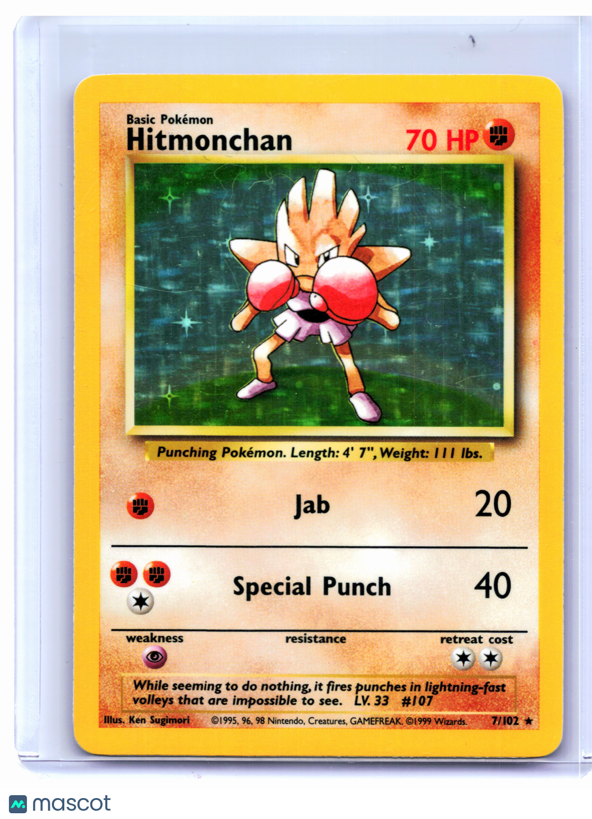1999 Pokemon—Hitmonchan #7/102 Base Set—Holo Rare [Moderately Played]