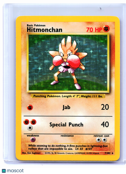 1999 Pokemon—Hitmonchan #7/102 Base Set—Holo Rare [Moderately Played]