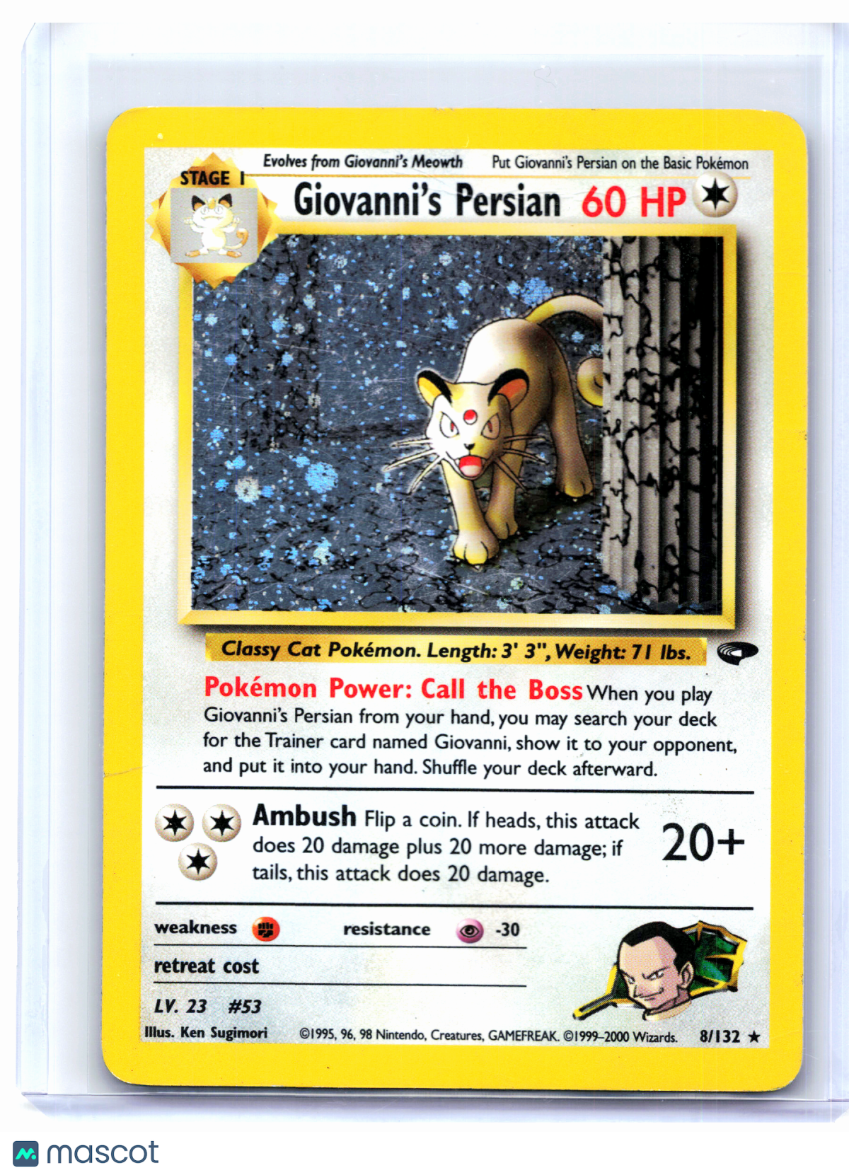 2000 Pokemon—Giovanni's Persian #8/132 Gym Challenge—Holo Rare [Damaged]
