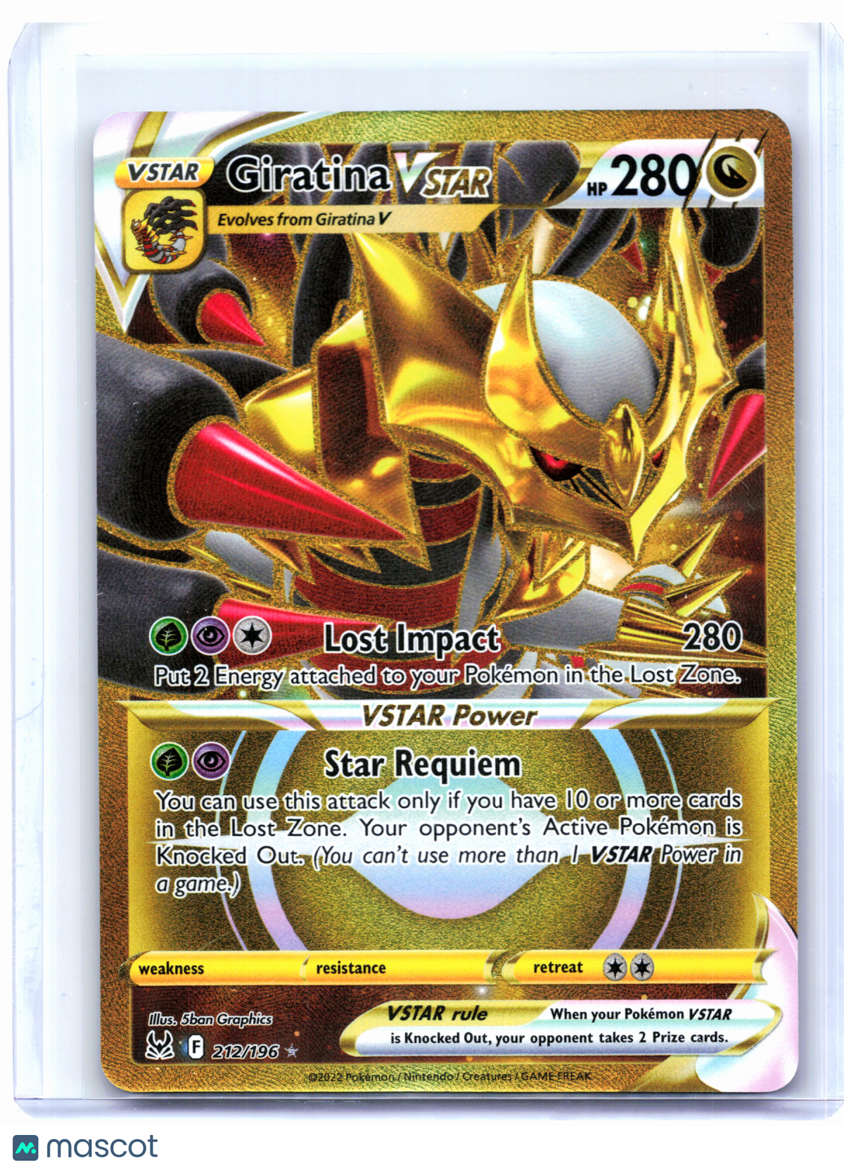 2022 Pokemon—Giratina VSTAR (Secret) #212/196 Lost Origin—Secret Rare Holo
