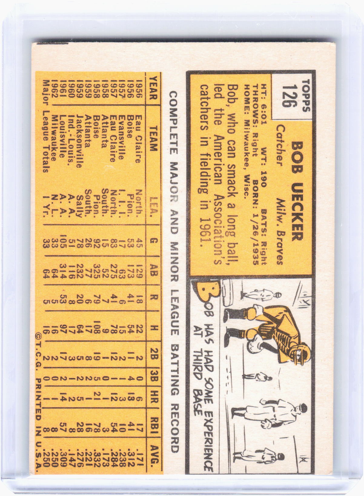 Topps 1963 Topps Baseball—Bob Uecker #126 —Very Good