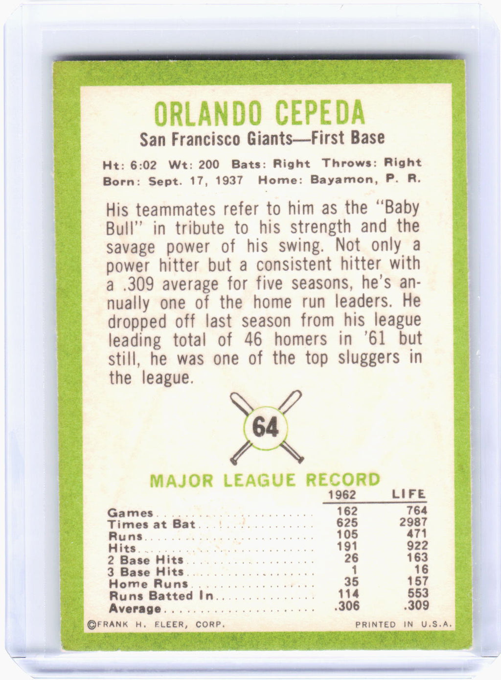 Fleer 1963 Fleer Baseball—Orlando Cepeda #64 —Very Good
