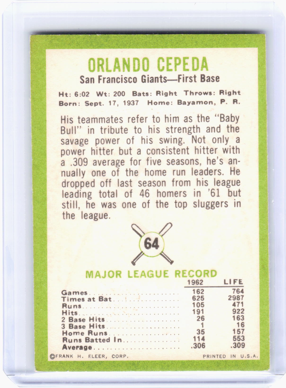 Fleer 1963 Fleer Baseball—Orlando Cepeda #64 —Very Good