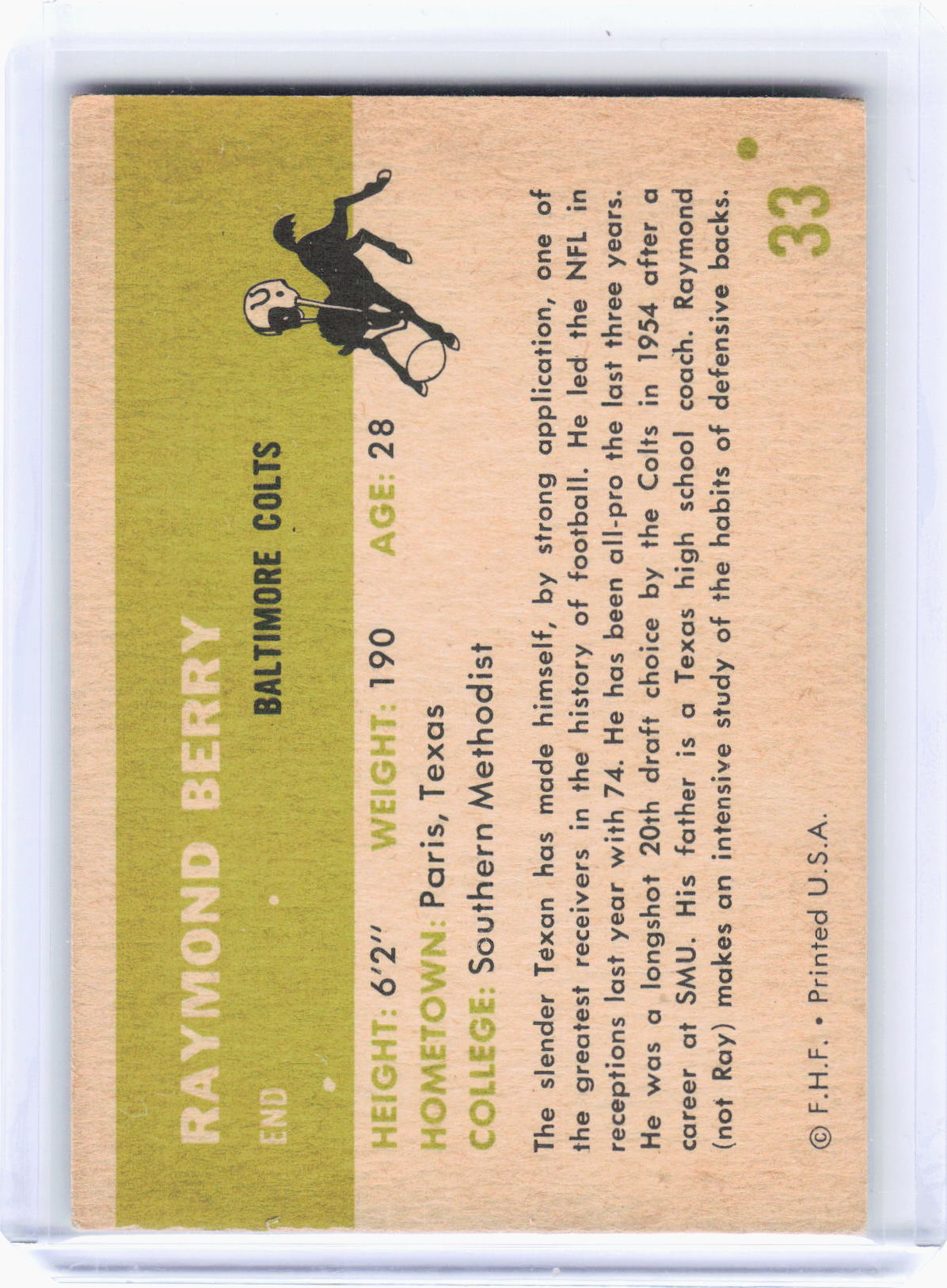 Fleer 1961 Fleer Football—Raymond Berry #33 —Very Good