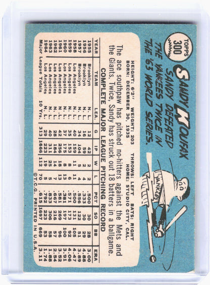 Topps 1965 Topps Baseball—Sandy Koufax #300 —Very Good