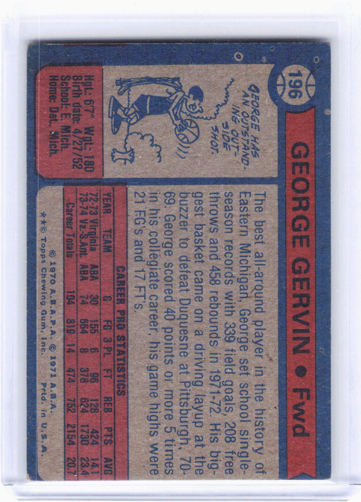Topps 1971 Topps Basketball—George Gervin #196 —Very Good