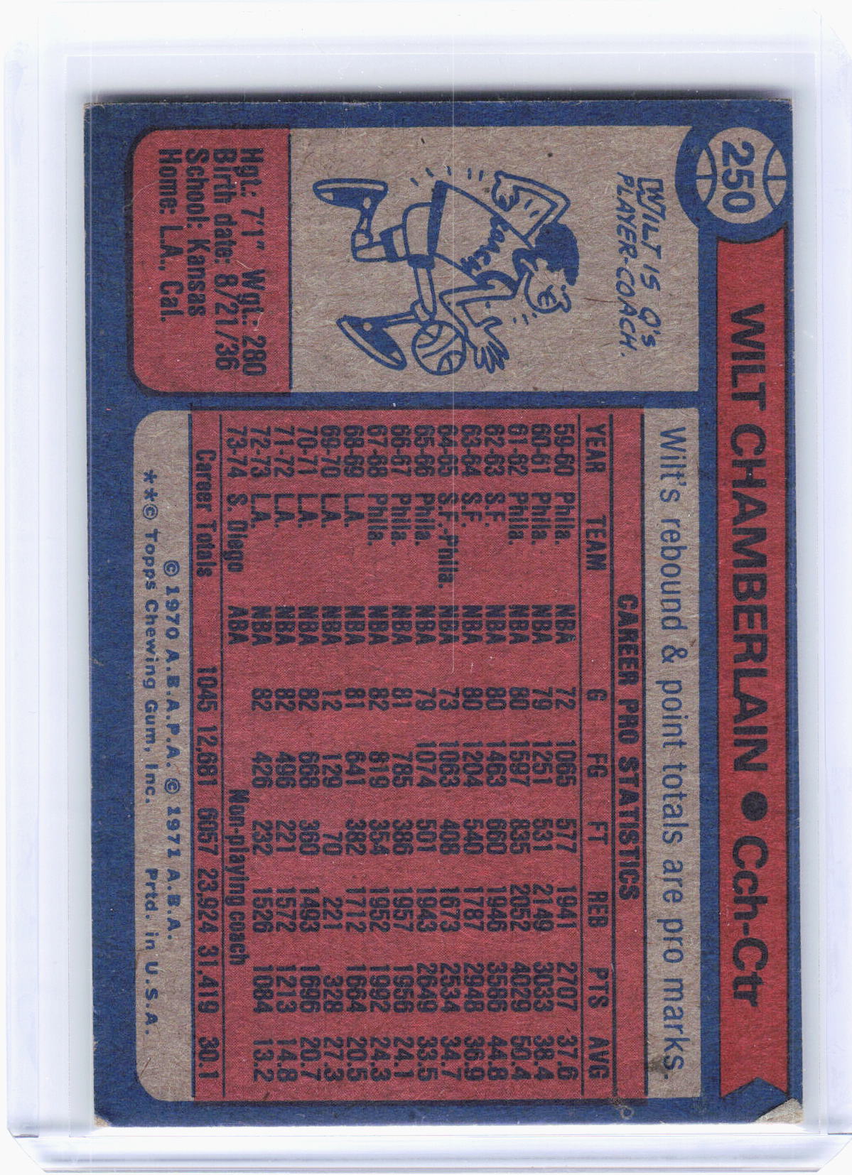 Topps 1992 Topps Basketball—Wilt Chamberlain #250 —Poor