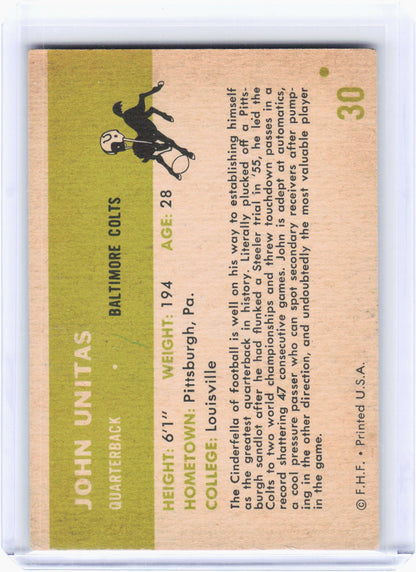 Fleer 1961 Fleer Football—John Unitas #30 —Very Good