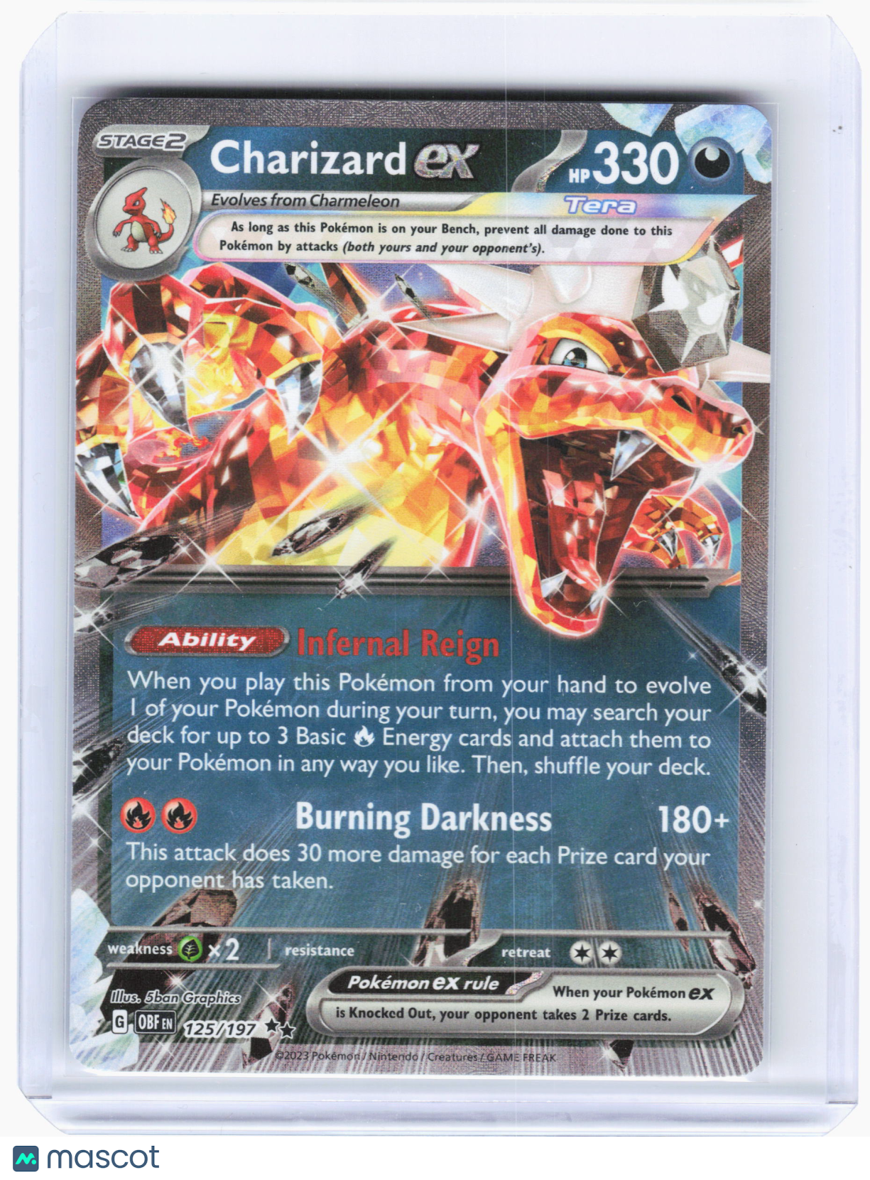 2023 Pokemon—Charizard ex #125/197 Obsidian Flames—Double Rare Holo
