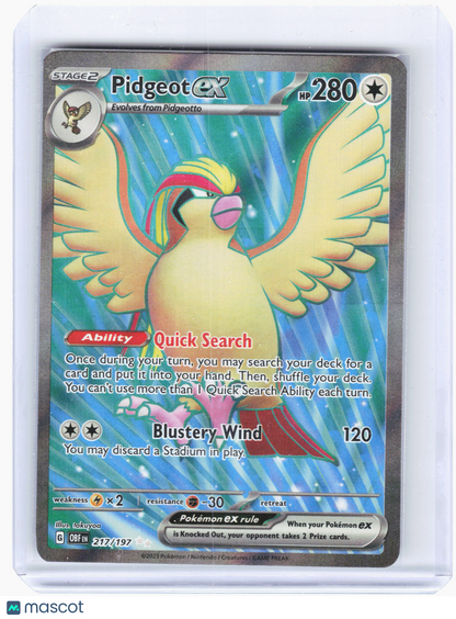 2023 Pokemon—Pidgeot ex #217/197 Obsidian Flames—Ultra Rare Holo