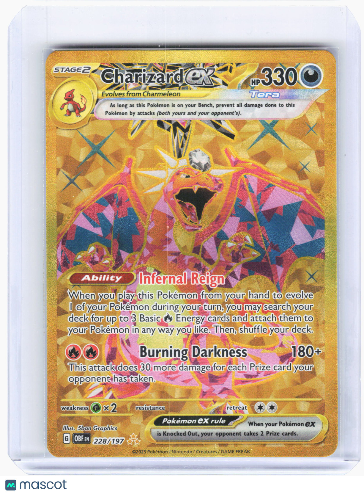 2023 Pokemon—Charizard ex #228/197 Obsidian Flames—Hyper Rare Holo