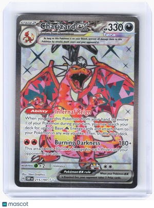 2023 Pokemon—Charizard ex #215/197 Obsidian Flames—Ultra Rare Holo
