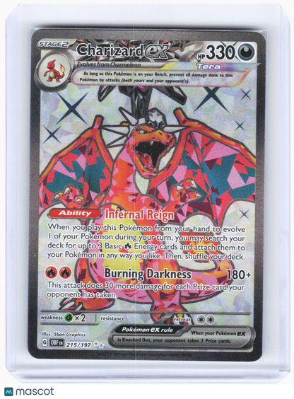 2023 Pokemon—Charizard ex #215/197 Obsidian Flames—Ultra Rare Holo