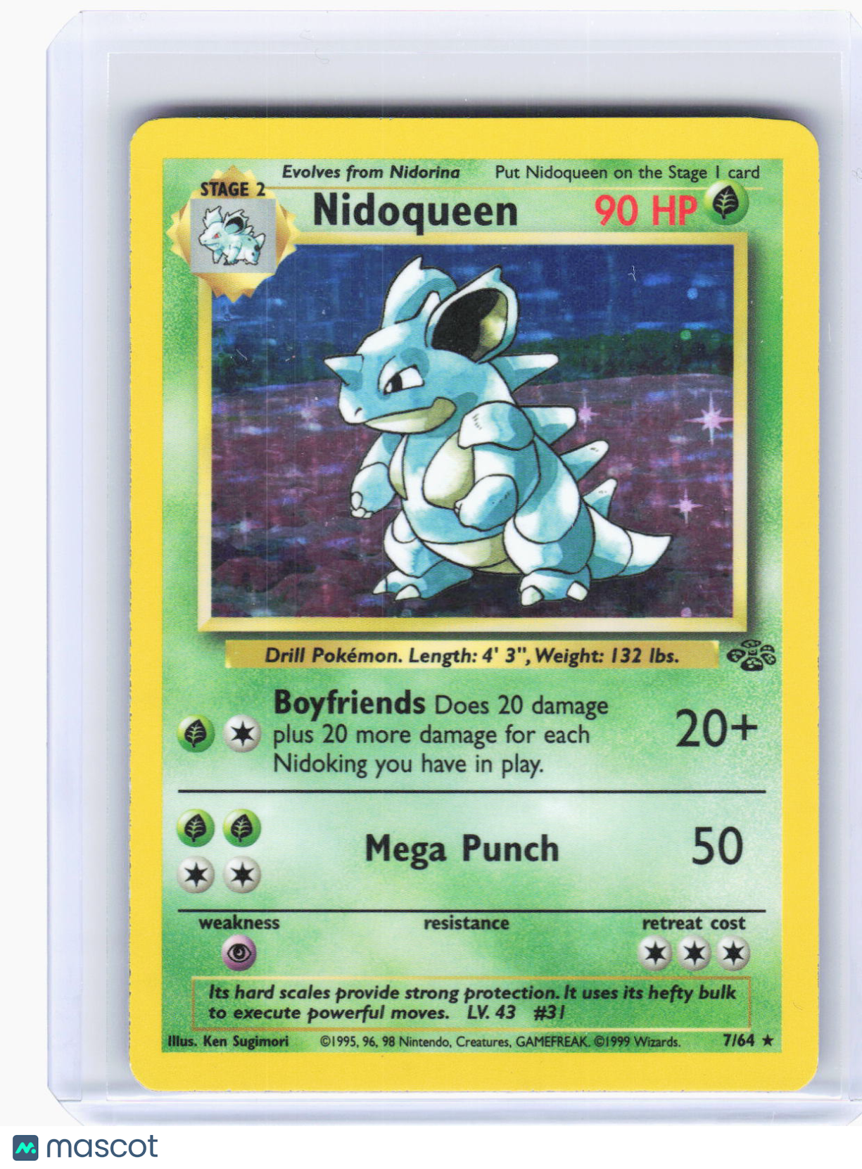 1999 Pokemon—Nidoqueen #7/64 Jungle—Holo Rare Holo (Heavily Played)