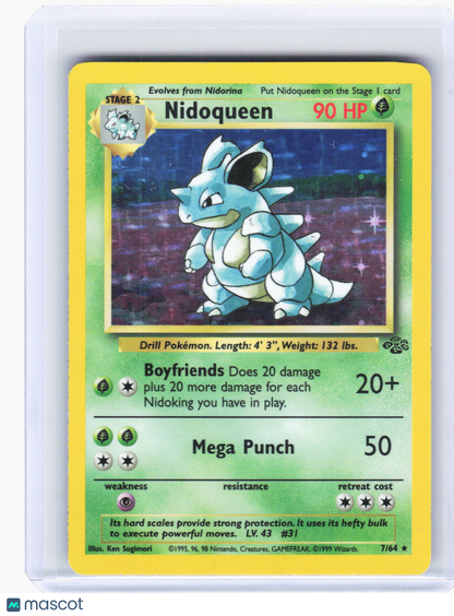 1999 Pokemon—Nidoqueen #7/64 Jungle—Holo Rare Holo (Heavily Played)