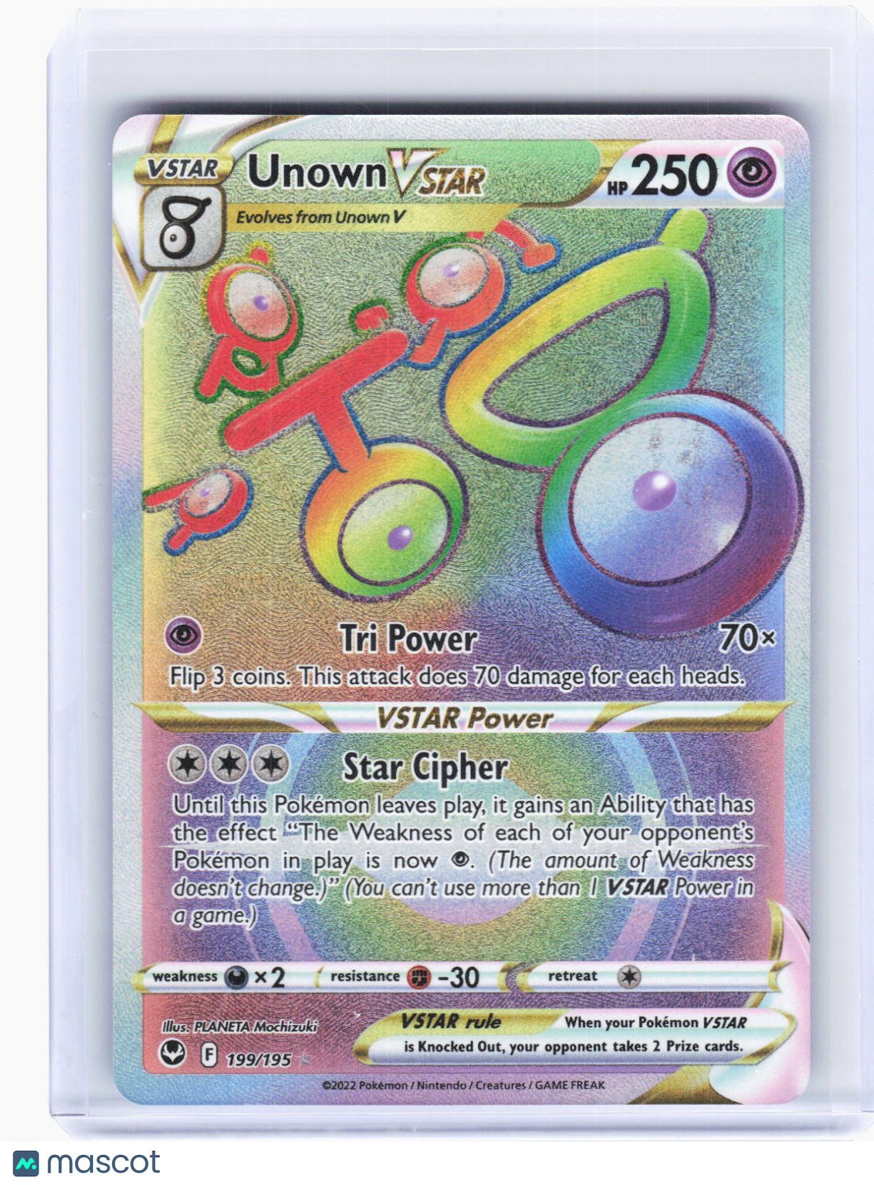 2022 Pokemon—Unown VSTAR (Secret) #199/195 Silver Tempest—Secret Rare Rainbow