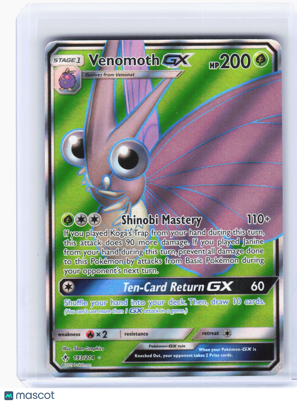 2019 Pokemon—Venomoth GX (Full Art) #193/214 Unbroken Bonds—Ultra Rare Foil