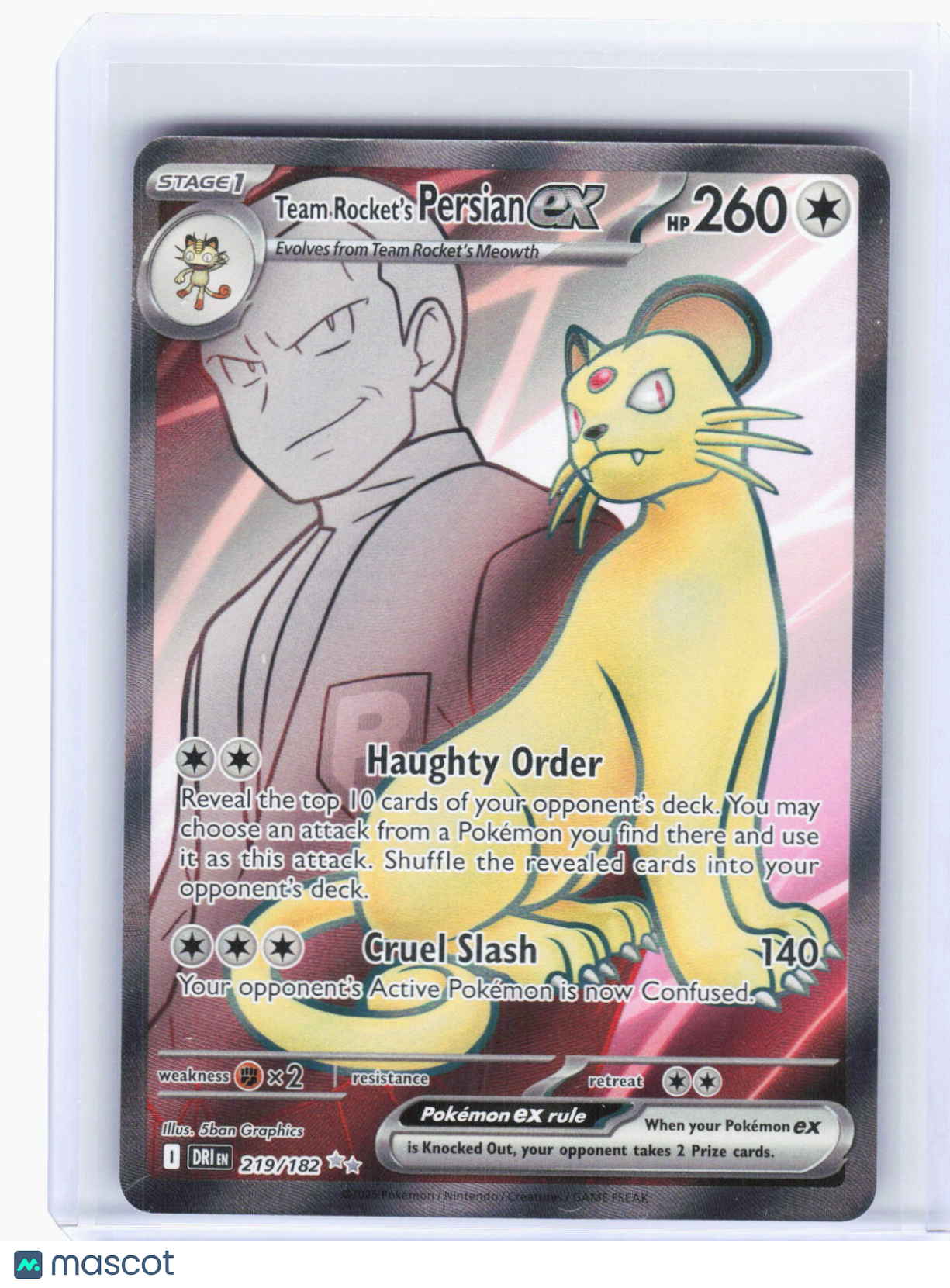 2025 Pokemon—Team Rocket's Persian ex #219/182 Destined Rivals—Ultra Rare Foil