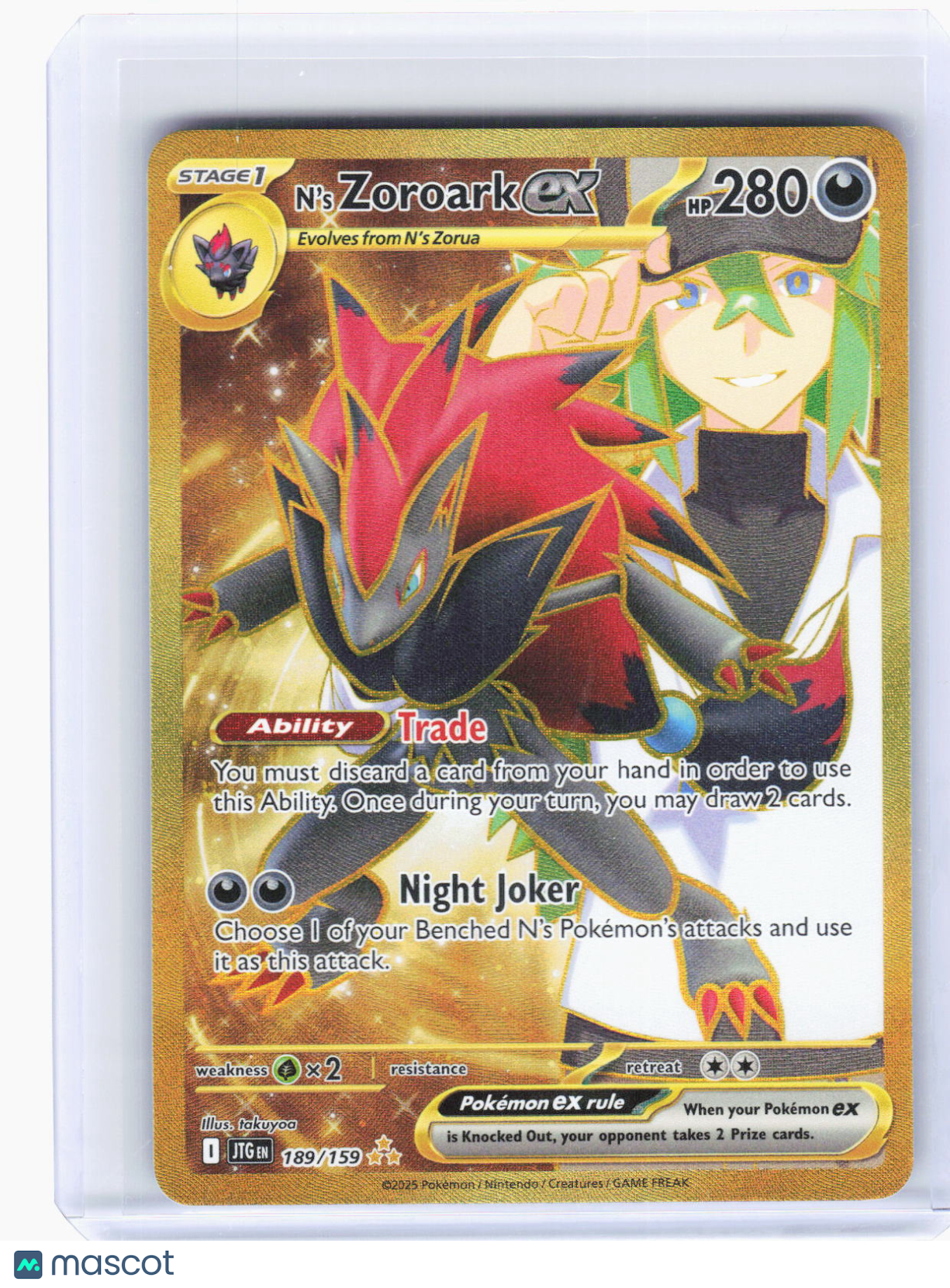 2025 Pokemon—N'S Zoroark ex #189/159 Journey Together—Hyper Rare Gold