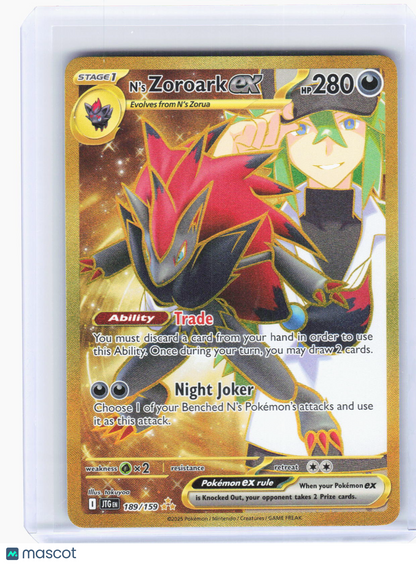 2025 Pokemon—N'S Zoroark ex #189/159 Journey Together—Hyper Rare Gold