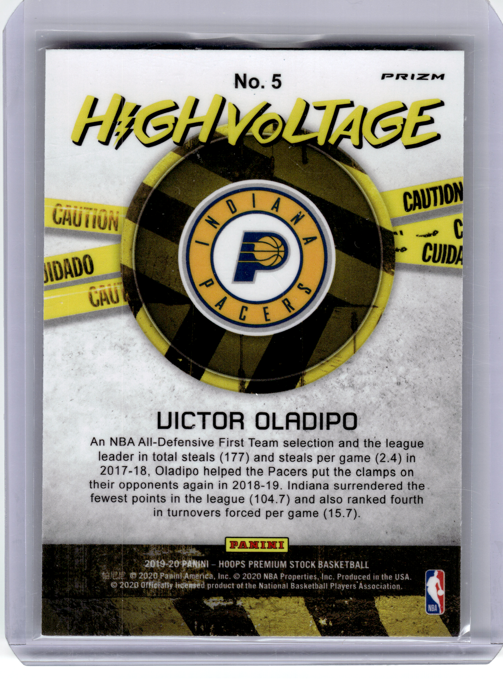 2020 Panini Premium Stock High Voltage Basketball—Victor Oladipo #5 —Very Good
