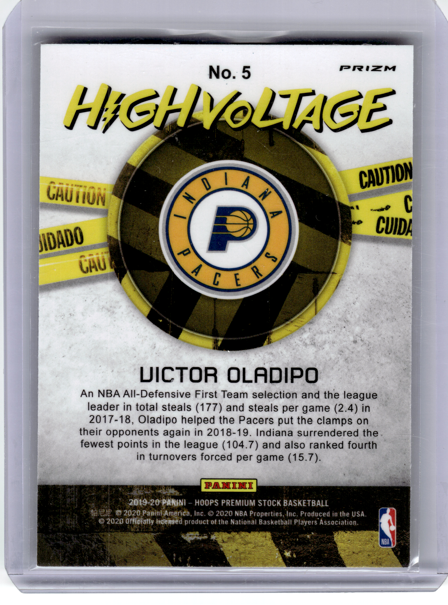 2020 Panini Premium Stock High Voltage Basketball—Victor Oladipo #5 —Very Good