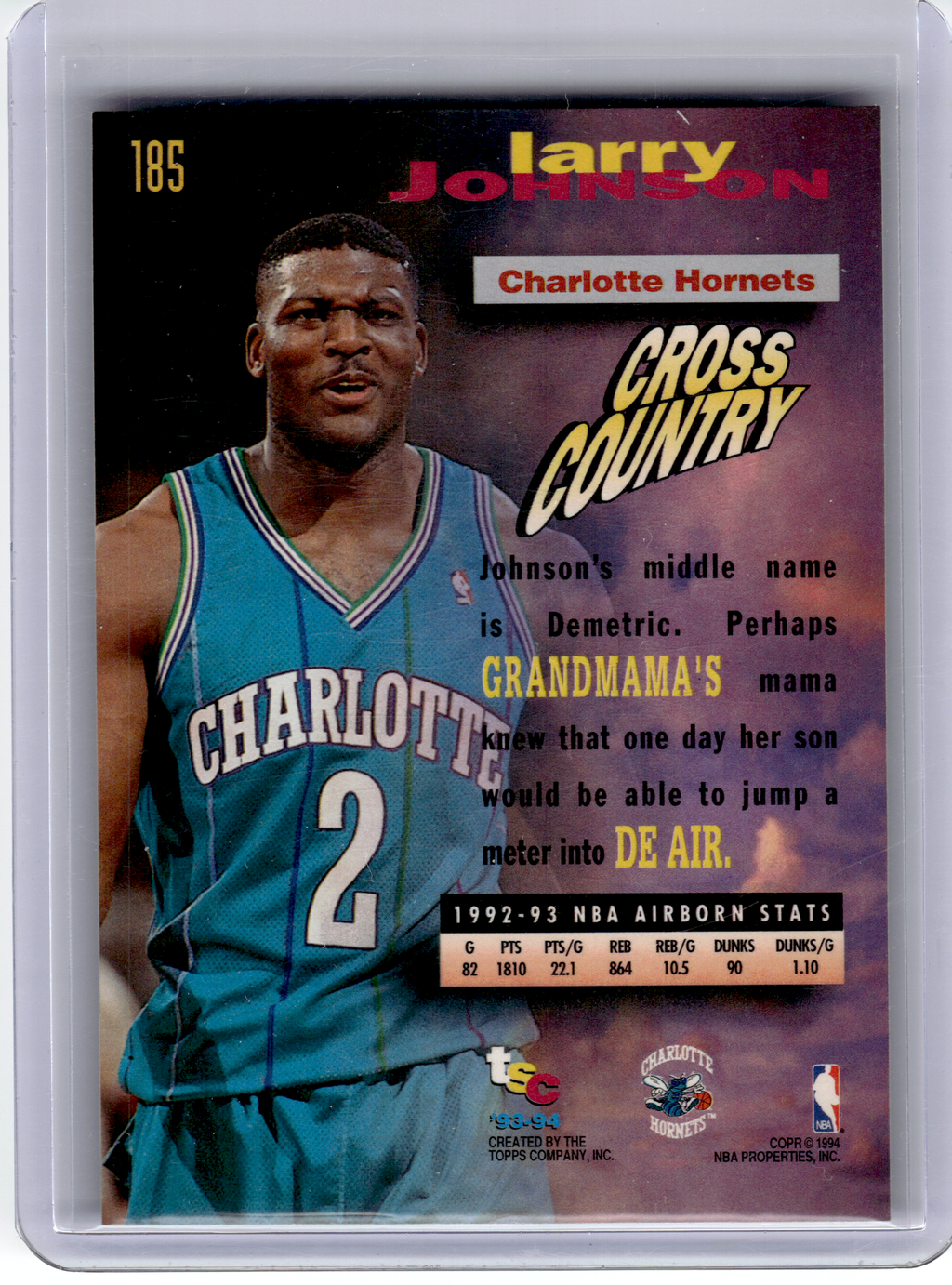1992 Topps Stadium Club Frequent Flyers —Larry Johnson #185 1st Day Issue —VG